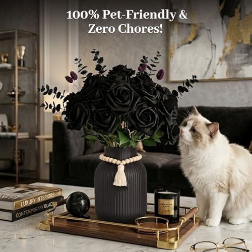 JOHOUSE 30PCS Black Faux Roses, Gothic Artificial Flowers Decor - Image 4