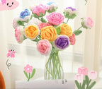 JOONOR 6 Pcs Hand-Woven Roses, Crochet Rose Flower Bouquet, Gradient Pink - Image 5