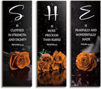 DONFENTHY 3 Pcs Orange Bedroom Decor Orange Rose Wooden Bathroom Wall Decor Inspirational Farmhouse Office Signs With SHE Bible Words Decor For Women Bedroom Home (12x4Inch) by DONFENTHY