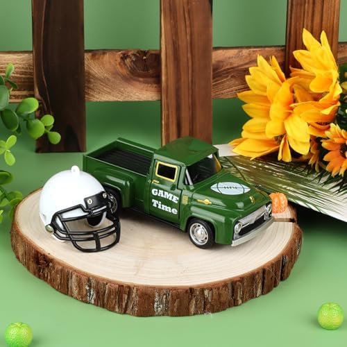 Football Mini Metal Truck Farmhouse Vintage Vintage Metal Farm Pickup Truck Decor with Football Helmet Farmhouse Rustic Pickup Tiered Tray Decor for Home Shelf Table Center Decor (Green) - Image 6