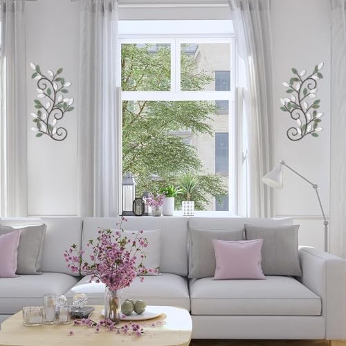 ESTART 2 Pcs Metal Tree Leaf Wall Art Vine Branch Decor,White Green Colors - Image 6