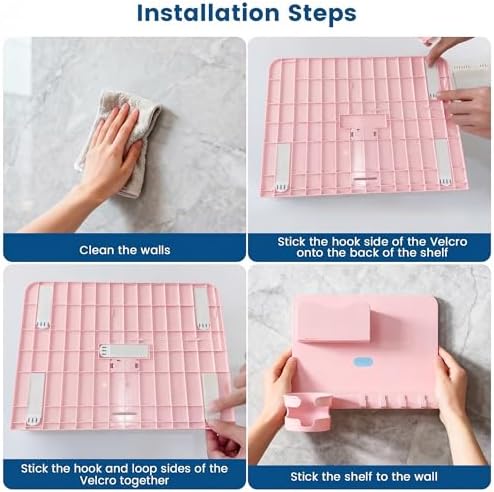 Floating Shelves for Bedside Shelf Accessories Organizer, Wall Mount Shelf Stick On, Cute Room Decor Aesthetic, Girls Room Decor, Cool Stuff for Bedroom Storage and Organization (Pink) - Image 4