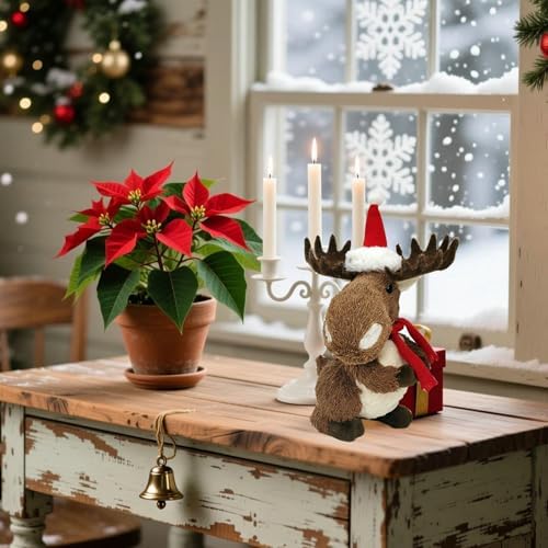 naturevibe 10.8 Inch Sisal Moose Figurine for Rustic Christmas Decorations - Image 3