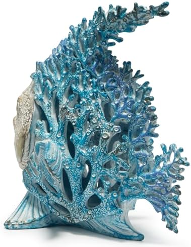 Hodao Sea Coral Fish Figurines Decoration Summer Beach Coastal Decor Coral Reef Angelfish Home Office Desk Decor Statues for Tabletop Shelf Bathroom Decoration Ornament Gifts for Mom (Blue) - Image 3