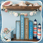 Lineshading 4 Pcs Summer Table Decoration Wooden Book Coastal Beach Sign - Image 4