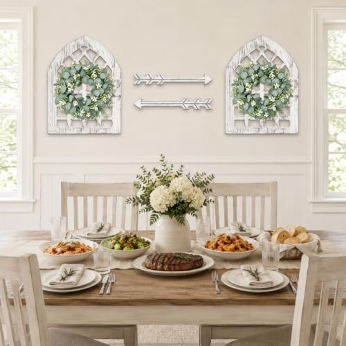 WAKOSAN Rustic Wood Window Frame Wall Decor with Wreath & Arrows Set of 2 - Image 4