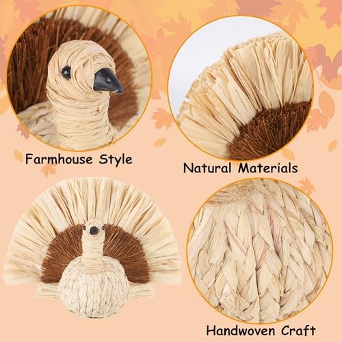 winemana Thanksgiving Turkey Decor Straw Turkeys, 6.7" Tall - Image 6