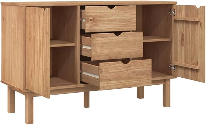 Scandinavian Sideboard Solid Pine Wood Engineered Wood Medium Large Brown 4 - Image 5