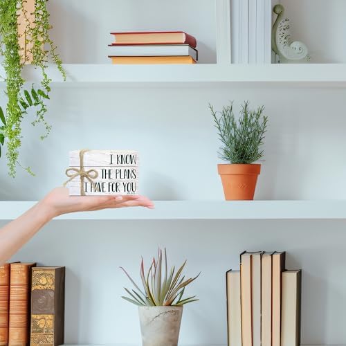 Mini Decorative Books For Home Decor, Small Christian Table Faux Wood Book Stack Decor, I Know The Plans I Have For You Bible Stacked Decoration, Stack Display For Nightstand, Three Pieces -A(07) - Image 2