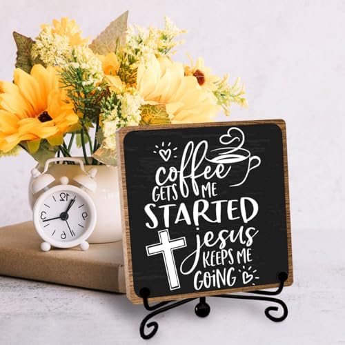 Christian Coffee Decor, Wooden Desk Sign with Metal Stand for Coffee Bar - Image 3