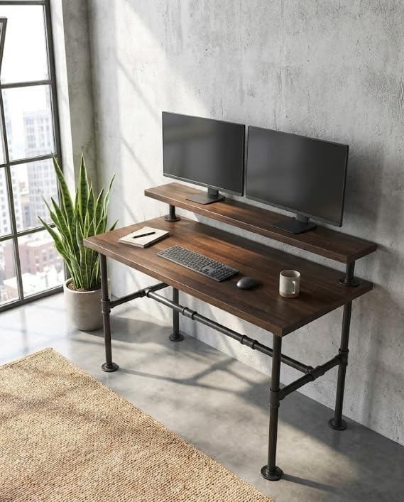 42'' x 28'' Industrial Pipe Table Legs Set, Iron-Cast Finish Piping - Image 6