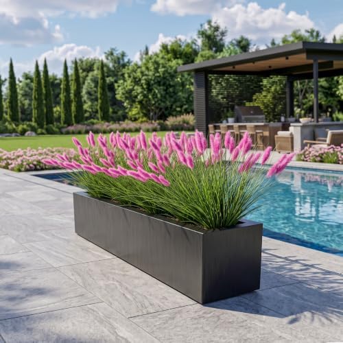 Ttranewsoo 12 Pcs 24 Inch Pink Artificial Muhly Grass, Realistic Faux Fountain Grass Stems for Outdoor Planters and Porch Pots, Fluffy Ornamental Grass for Patio, Vase and Garden Decor - Image 5