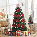 10 PCS Glitter Poinsettias, 8.7" Artificial Christmas Flowers, Dark Red - Image 5