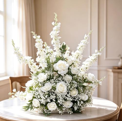 91Pcs White Artificial Delphinium Flowers 6 Kinds Floral Arrangements Set - Image 2