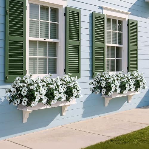 White Artificial Morning Glory Flowers for Outdoor Planters, UV Resistant Silk Faux Flowers for Hanging Basket, Porch & Window Box, Lifelike Farmhouse Garden Decor, No Pot, 13.3 Inch, 4 Bundles - Image 4