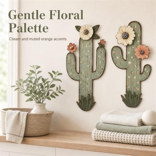 flangairy 2 Pcs Metal Cactus Wall Art, Southwestern Decor for Bathroom - Image 4