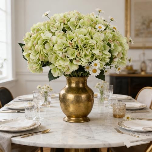Kimura's Cabin 6pcs Hydrangea Artificial Flowers Fake Hydrangeas,Lime Green - Image 3