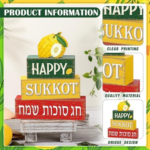 Marsui 4 Pcs Happy Sukkot Table Decor Wooden Sukkah Decorations - Image 4
