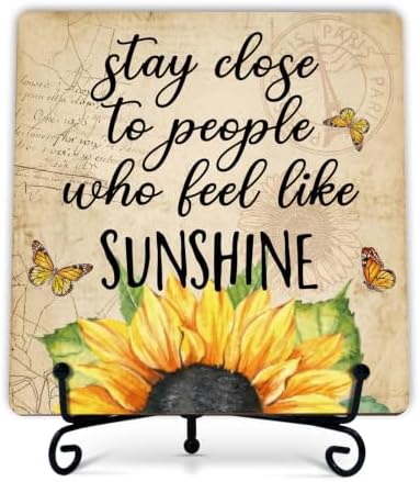 Sunflower Decor for Rustic Farmhouse Country Room, Sunshine Wooden Sign for Home Living Room Yellow Kitchen Decor, Sunshine Gifts for Women (A13) by Fbitey