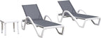 PURPLE LEAF Patio Chaise Lounge Chair Set of 3 Outside Aluminum Plastic by PURPLELEAF