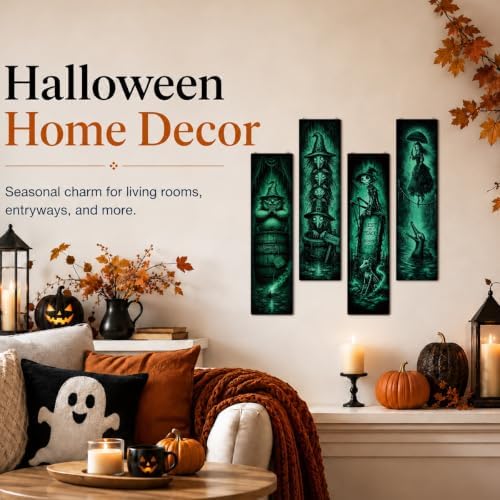 Retro Halloween Sign, 4 Pcs Halloween Hanging Signs, Wooden Wall Art Decor - Image 4