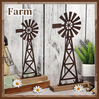 Tandefio 2 Pcs Farmhouse Windmill Table Top Country Decor, Metal Rustic - Image 3