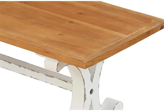 LuxenHome 45" Farmhouse Entry Table, Rustic Bench, Distressed White Coffee Table - Image 6