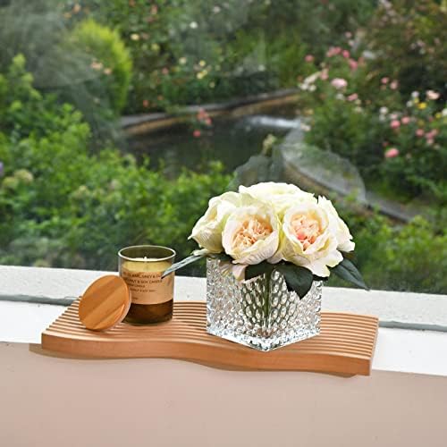 Artificial Peony Silk Flower Centerpieces Faux Floral Arrangement in Glass Vase for Home Wedding Table Decoration (Champagne) - Image 3