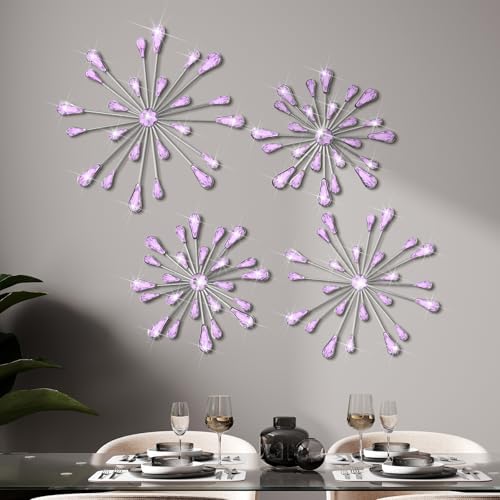 Hicarer 4 Pcs Starburst Wall Decor, Bling Metal Wall Art, Purple by Hicarer