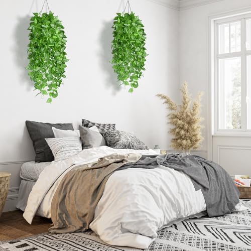Fake Watermelon Pattern Vines Artificial 2 Pack, 40" Unique Pattern Leaf Hanging Plants for Wall Decor Indoor, Artistic Trailing Vines for Boho Modern Home Decor - Image 3