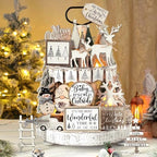 Shellwei 20 Pcs Neutral Christmas Tiered Tray Decor, Winter Farmhouse Signs - Image 2