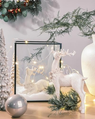 DN DECONATION 2pcs White Christmas Reindeer Statue, Christmas Home Decor - Image 2
