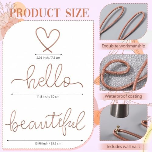 Hicarer Metal Hello Beautiful Wall Art Minimalist Wall Decor, Rose Gold - Image 2