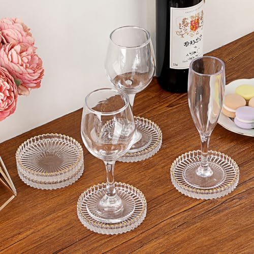 Set of 5 Modern Clear Coaster-Glass Coasters for Drinks,Clear with Gold Rim - Image 2
