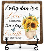 Rustic Farmhouse Decor, Sunflower Wooden Sign for Home Office Desk Shelf Tabletop Decor, Housewarming Gifts for Women Men (A05) by Fbitey