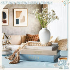 3 Set Linen Decorative Books with Beaded Garland, Classic, Light Blue - Image 6