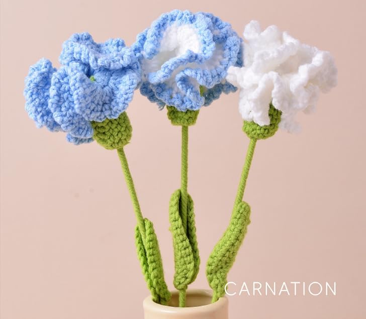 10 Pcs Hand-woven Carnations, Crochet Carnation Flower Bouquet, Multicolor - Image 5