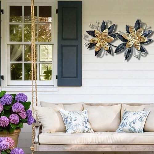 LIFFY Black Wall Decor,15" 3D Multi-layer Metal Flowers Wall Decor, Rustic Modern Floral Sculpture for Indoor Kitchen Bedroom Living Room Office Outdoor Garden Patio - Image 6