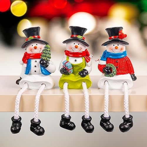 Dazzle Bright Christmas Figurines, Set of 3 Resin Santa Snowman Sitters with Dangling Legs, Xmas Table Fireplace Shelf Sitters Decorations Sitting Figurines Ornament for Indoor Home Decor - Image 4