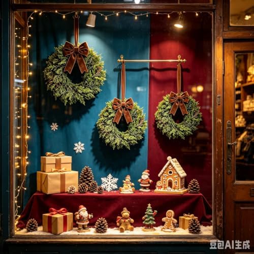 4 Pcs Small Christmas Hanging Wreaths with Artificial Cedar Cypress Pine Greenery Dark Brown Velvet Ribbon Mini Front Door Wreath for Porch Window Cabinet Wall Farmhouse Rustic Christmas Holiday Decor - Image 2