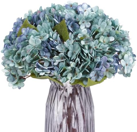 Kimura's Cabin 6pcs Hydrangea Artificial Flowers Silk Fake Hydrangeas,Blue by WeddingPartyArrangementBouquetsDecorationArtificialFlowers
