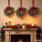 10 Pcs Mini Christmas Wreaths for Cabinets 9" Christmas Kitchen Cabinet with Burgundy Red Berry Eucalyptus Leaves Bow for Indoor Outdoor Farmhouse Home Wall Window Festival Wedding Decor - Image 3