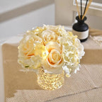 Rose Silk Flower Arrangement Artificial Vivid Rose in Glass Vase with LED Light Elegant Centerpiece for Home Wedding Bathroom Table Shelf Decoration (Champagne) - Image 4