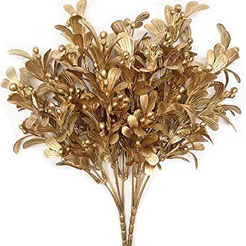 CATTREE Christmas Artificial Flowers, Golden Leaves Branches Plants Fake Berry Plant Decor for Wedding Party Indoor Outdoor DIY Home Office Table Centerpieces Arrangements Decoration - Gold 2 Pack by CATTREE