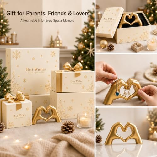 SANTA CASA Small Gold Heart Hands Sculpture, Gold Tone Desktop Art Statue - Image 5