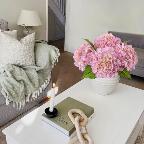 JINWOE Light Pink Real Touch Artificial Hydrangeas, 4PCS 21" Latex Lifelike Hydrangea Artificial Flowers for Decoration, Faux Vintage Silk Fake Flowers for Centerpieces Tables Party Outdoor Home - Image 4