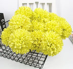Tinsow 12PCS Artificial Ball Chrysanthemum Faux Flowers Bouquet Yellow - Image 4