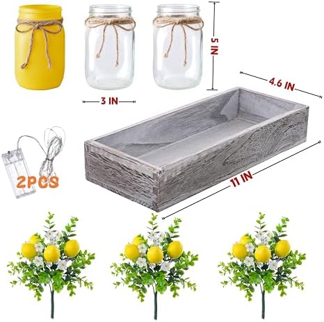 Summer Lemon Mason Jar Centerpiece Set of 3 with Wood Tray - Image 2