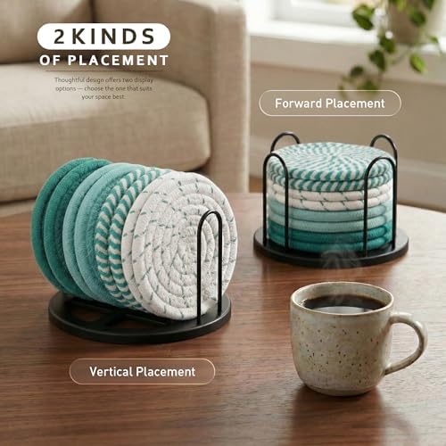 Lazebox Coasters Set of 8 for Drinks, 4 Inch Large Coasters for Coffee Table, Tabletop Protection for Hot & Cold Drinks, Versatile Coasters for Home Decor, Non-Slip & Easy to Clean, Green - Image 6