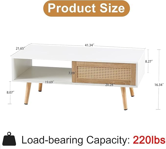 Boho Coffee Table for Living Room, 41.3" Rattan Coffee Table - Image 7
